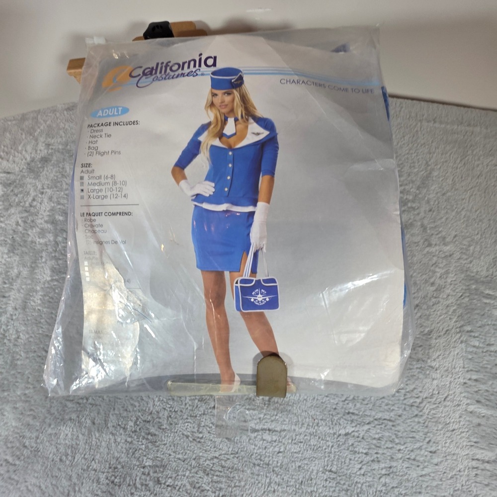 California Costumes Womens Flight Attendant Blue Pan Am Size Large Retro Set